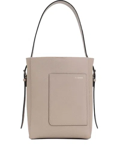 Valextra Leather Bucket Bag In Neutral