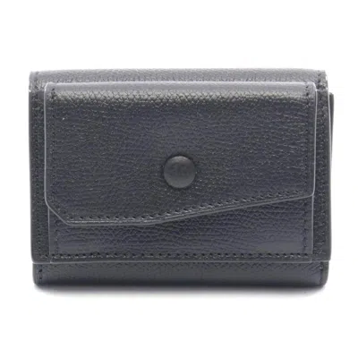 Valextra Leather Compact Trifold Wallet Black