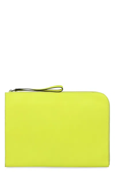 Valextra Leather Flat Pouch In Yellow