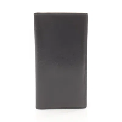 Pre-owned Valextra Leather Long Wallet (bi-fold) () In Black