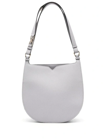 Valextra Leather Medium Hobo Bag In Grey