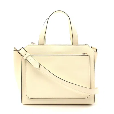 Valextra Leather Tote Bag Ivory In White