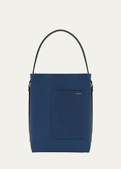 Valextra Medium Leather Bucket Bag In Blue