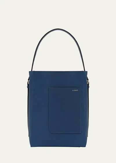 Valextra Medium Leather Bucket Bag In Blu Zaffiro Bza