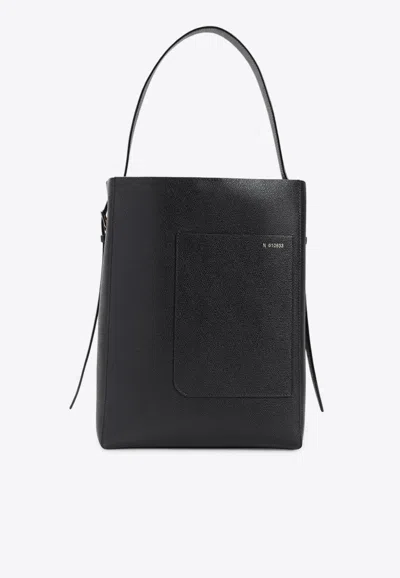 Valextra Medium Soft Grained Leather Tote Bag In Black