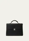 Valextra Men's Avietta Pebble Leather Briefcase In Black