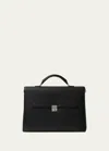Valextra Men's Avietta Pebble Leather Briefcase In Nero Nn
