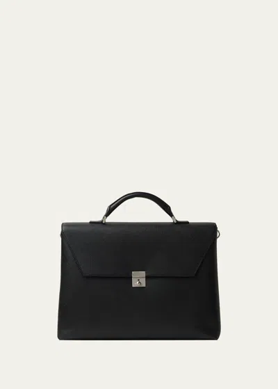 Valextra Men's Avietta Pebble Leather Briefcase In Nero Nn