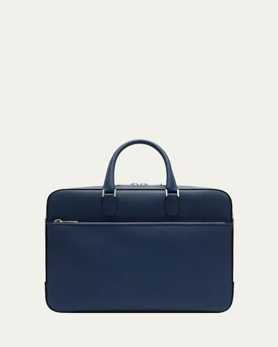 Valextra Men's Avietta Top-handle Calfskin Briefcase With Zip Pocket In Blue
