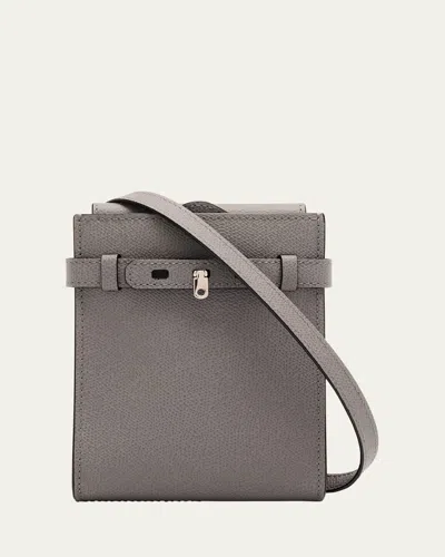 Valextra Men's Brera B-tracollina Slim Crossbody Bag In Gray