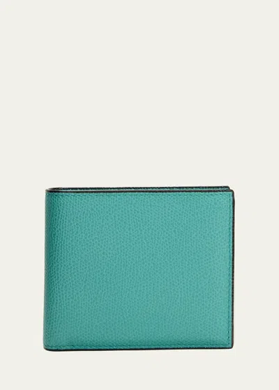 Valextra Men's Leather V-cut Bifold Wallet In Bcn Blu Oceano