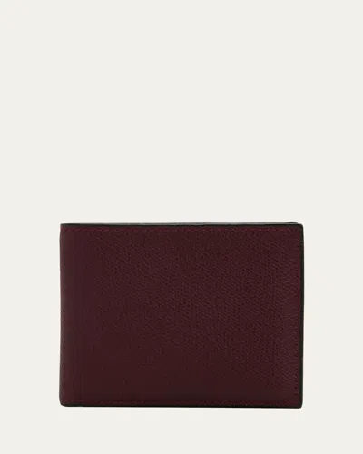 Valextra Men's Leather V-cut Bifold Wallet In Burgundy