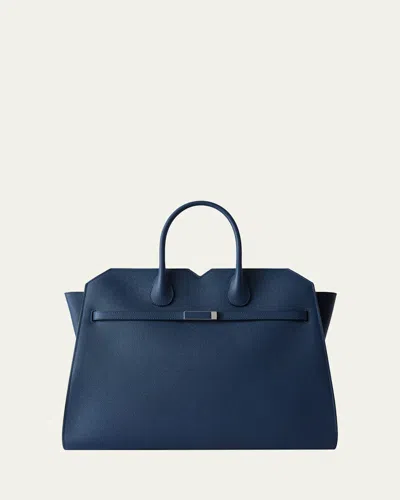 Valextra Men's Milano Large Millepunte Calfskin Top-handle Bag In Blue