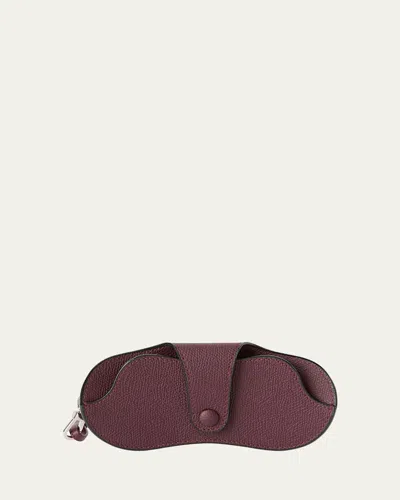 Valextra Men's Millepunte Calfskin Glasses Case With Lanyard In Purple