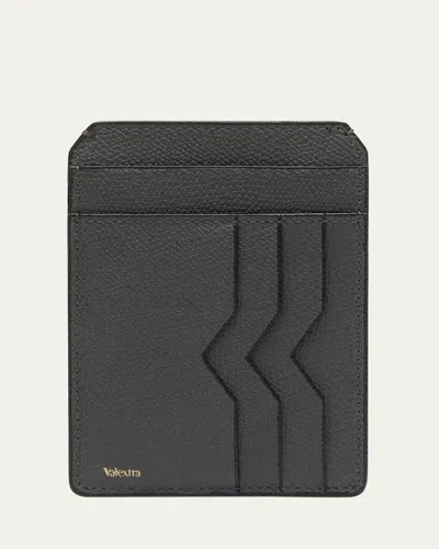 Valextra Men's V-cut Compact Pebble Leather Card Holder In Smokey London Grey