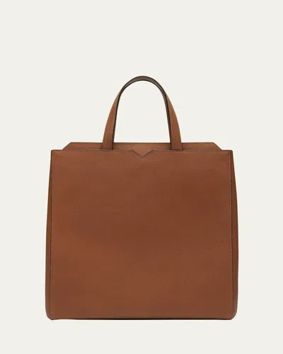 Valextra Men's V-line Calfksin Tote Bag In Mcc Chocolate Brown