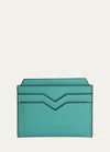 Valextra Men's V-slot Leather Card Case In Blue