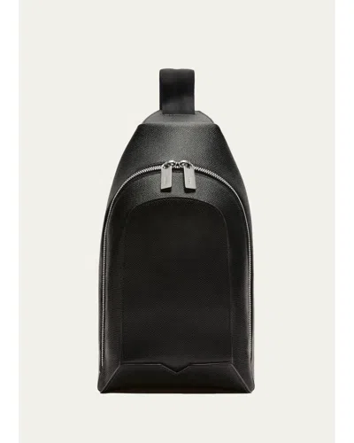 Valextra Men's V-line Core Leather One-shoulder Sling Backpack In Black