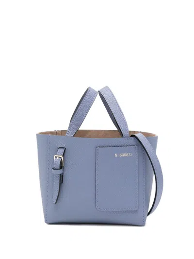 Valextra Micro Leather Bucket Bag In Blue