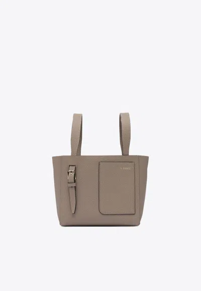 Valextra Micro Soft Leather Bucket Bag In Gray