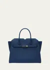 Valextra Milano Medium Leather Tote Bag In Blu Zaffiro Bza