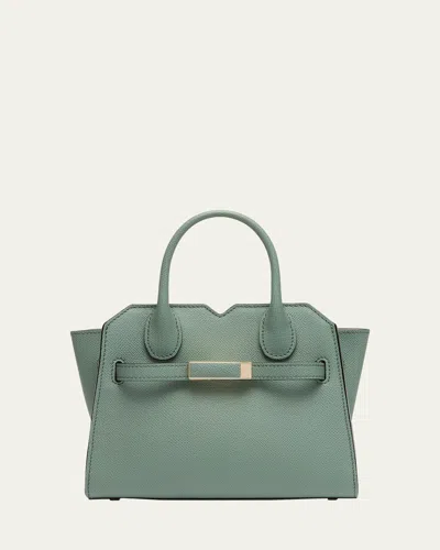 Valextra Milano Micro Leather Top-handle Bag In Eucalipto Veu