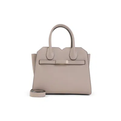 Valextra Milano Mini Handbag In Sahara Calf Leather In Gray