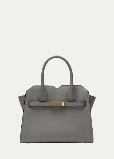 Valextra Milano Mini Leather Tote Bag In Cement Grey