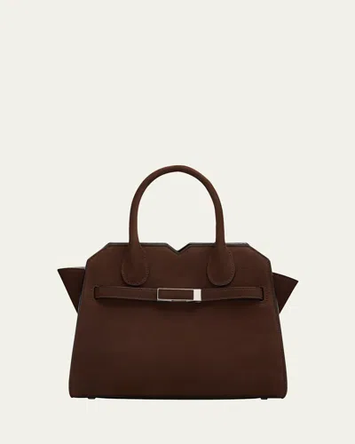 Valextra Milano Mini Millepunte Nubuck Top-handle Bag In Brown