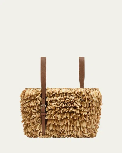 Valextra Mini Fringe Raffia Bucket Bag