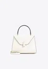 Valextra Mini Iside Leather Top Handle Bag In White