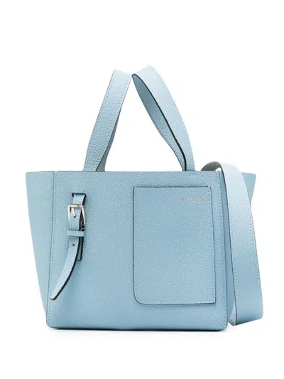 Valextra Leather Mini Bucket Bag In Light Blue