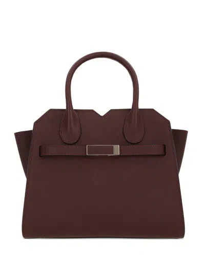Valextra Mini Milano Leather Tote Bag In Burgundy