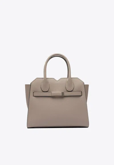 Valextra Mini Milano Top Handle Bag In Gray