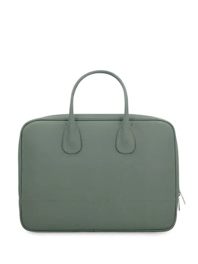Valextra My Logo Leather Briefcase In Green