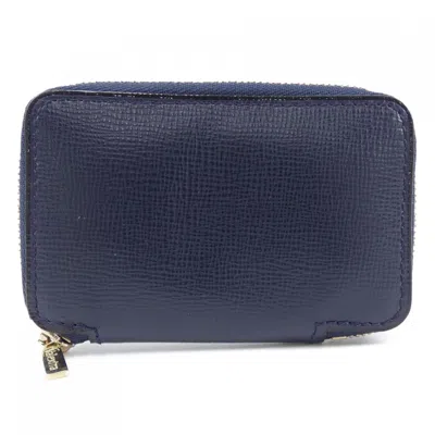 Pre-owned Valextra Navy Leather Coin Purse/coin Case () In Blue