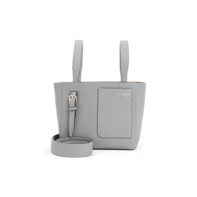 Valextra Niagara Mini Bucket Bag In Calf Leather In Gray