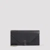Valextra Grained Calf Leather Chain Wallet In Black