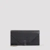 Valextra Grained Calf Leather Chain Wallet In Black