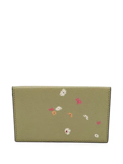 Pre-owned Valextra Onda Floral-print Card Holder In Green