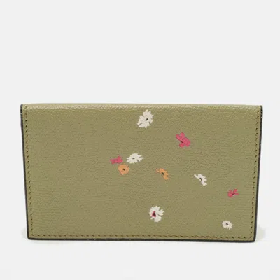 Pre-owned Valextra Onda Green Leather Card Holder