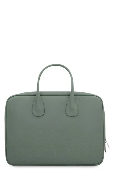 Valextra Pebbled Calfskin Leather Briefcase 37cm In Green