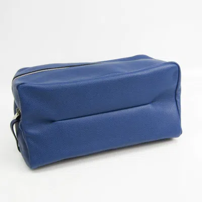 Pre-owned Valextra Pony-style Calfskin Clutch Bag () In Blue