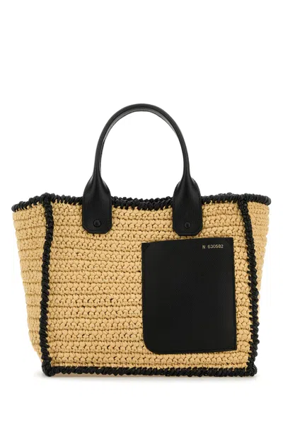 Valextra Raffia Mini Shopping Bag In Brown