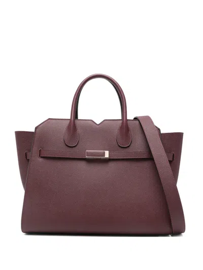 Valextra Rectangle Leather Tote Bag In Burgundy