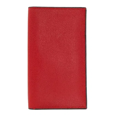Pre-owned Valextra Red Color Leather Long Wallet (bi-fold) ()