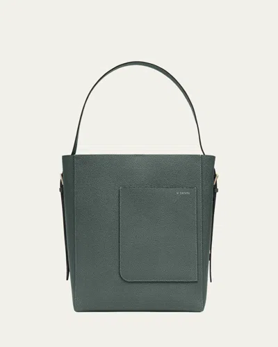 Valextra Secchiello Medium Leather Bucket Bag In Gray