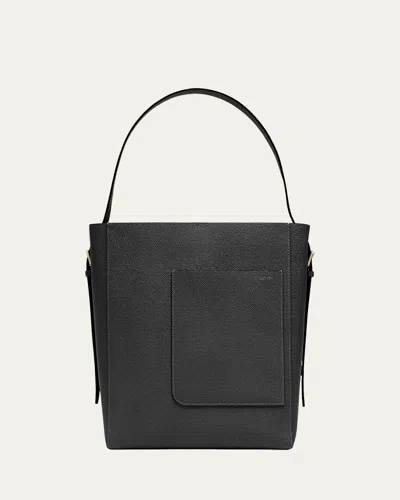 Valextra Secchiello Medium Leather Bucket Bag In Nn Nero