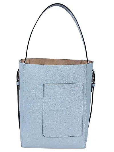 Valextra Small Bucket Soft Grain Leather Tote Bag In Clear Blue