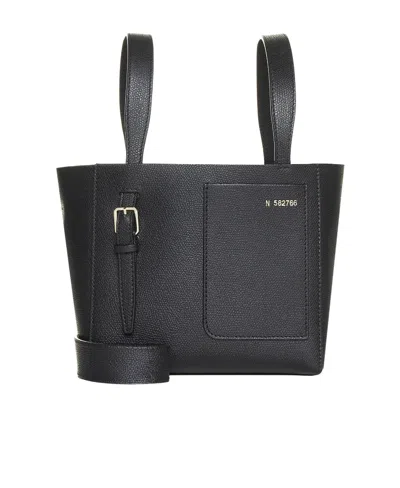 Valextra Soft Bucket Micro Leather Tote Bag In Black